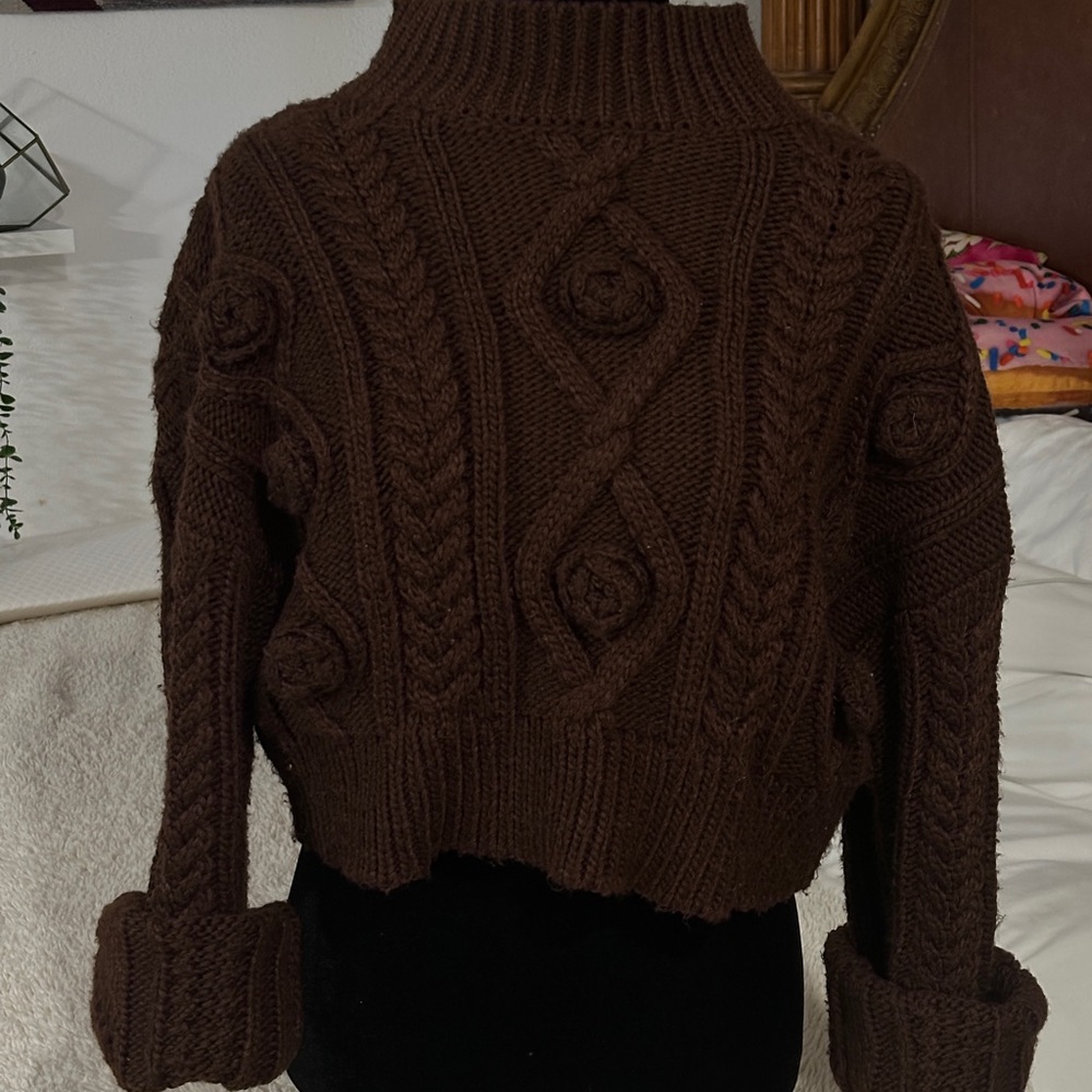 Zara Brown Cable Knit Sweater - Picture 2 of 5